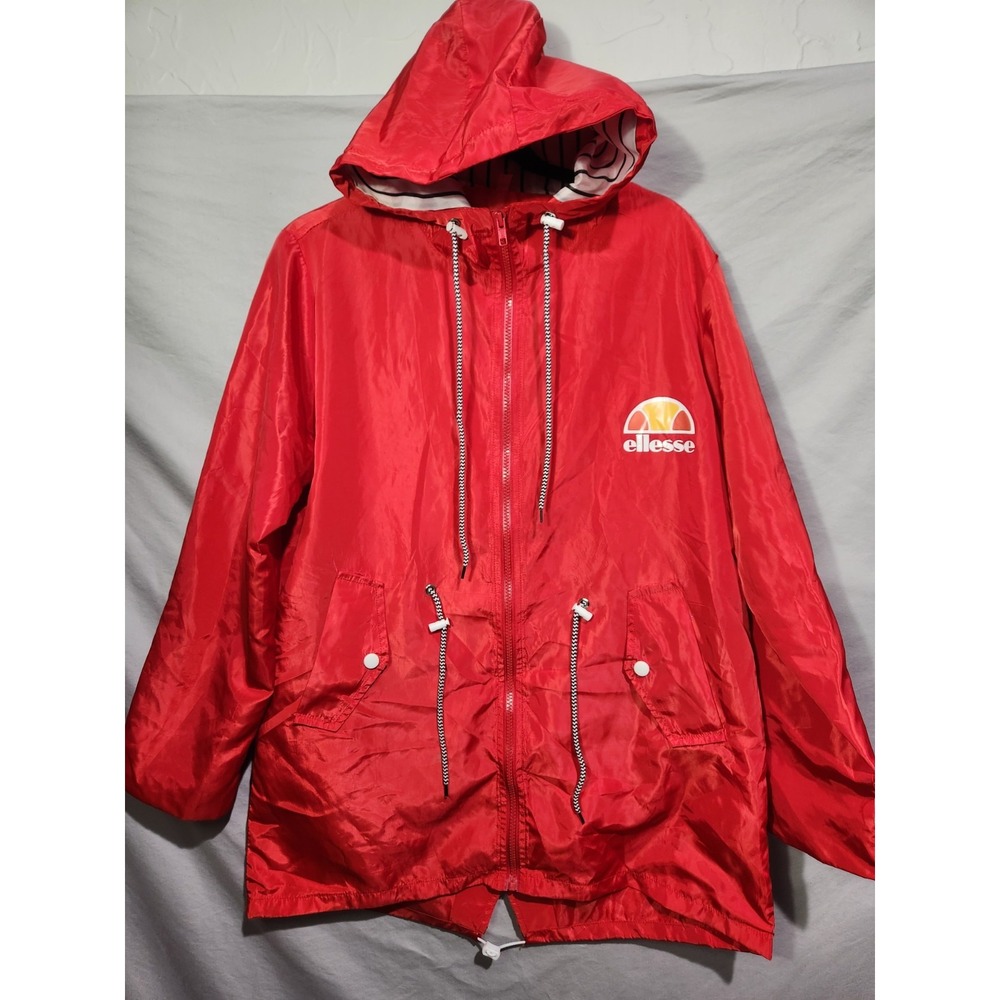 Ellesse Full Zip Up Lightweight Red  Windbreaker No Tags ~ Mens‎ Large Pockets